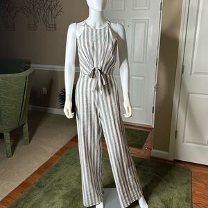 Sugar Lips Tan & White Tie Front Halter Jumpsuit Size Medium NWT